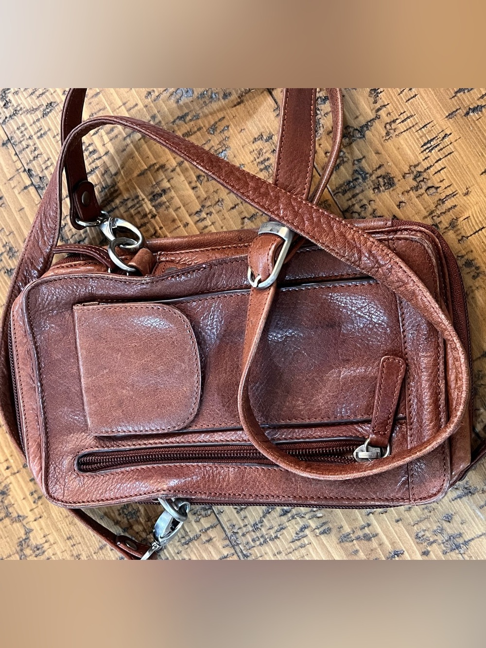 Overland Genuine Leather Crossbody Purse Wallet | Brown Multi-Pocket Travel Bag